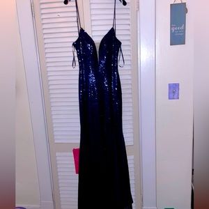 Navy blue sequin prom dress